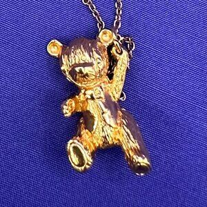 VTG Gold Franklin Mint Teddy Bear Pendant Necklace 1978